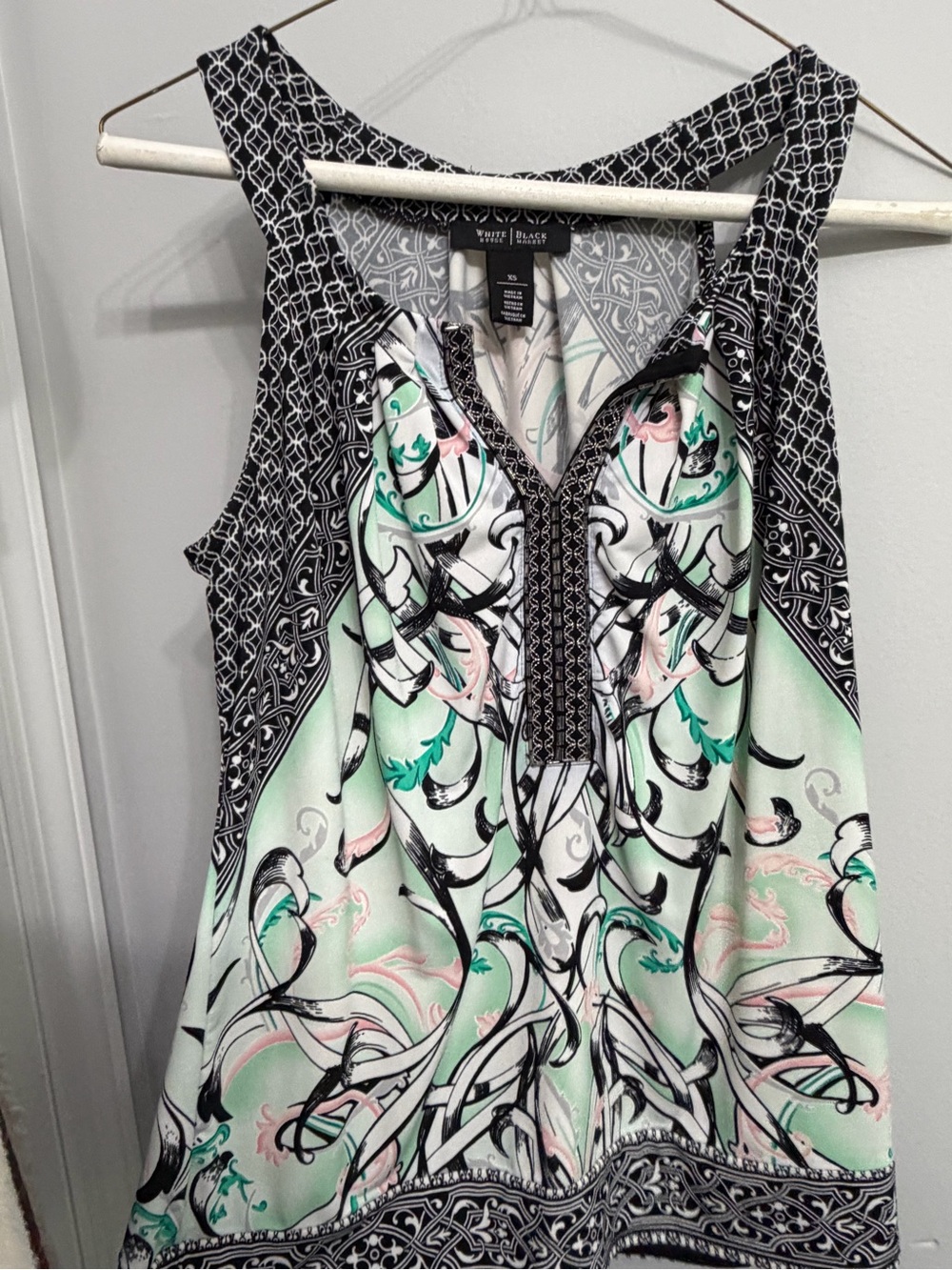 White House Black Market Mint & Black Printed Sleeveless Tank